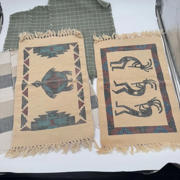 Vintage 90s Placemats Lot Of 10 Southwestern Monstera Plaid Cotton Table - Picture 2 of 16